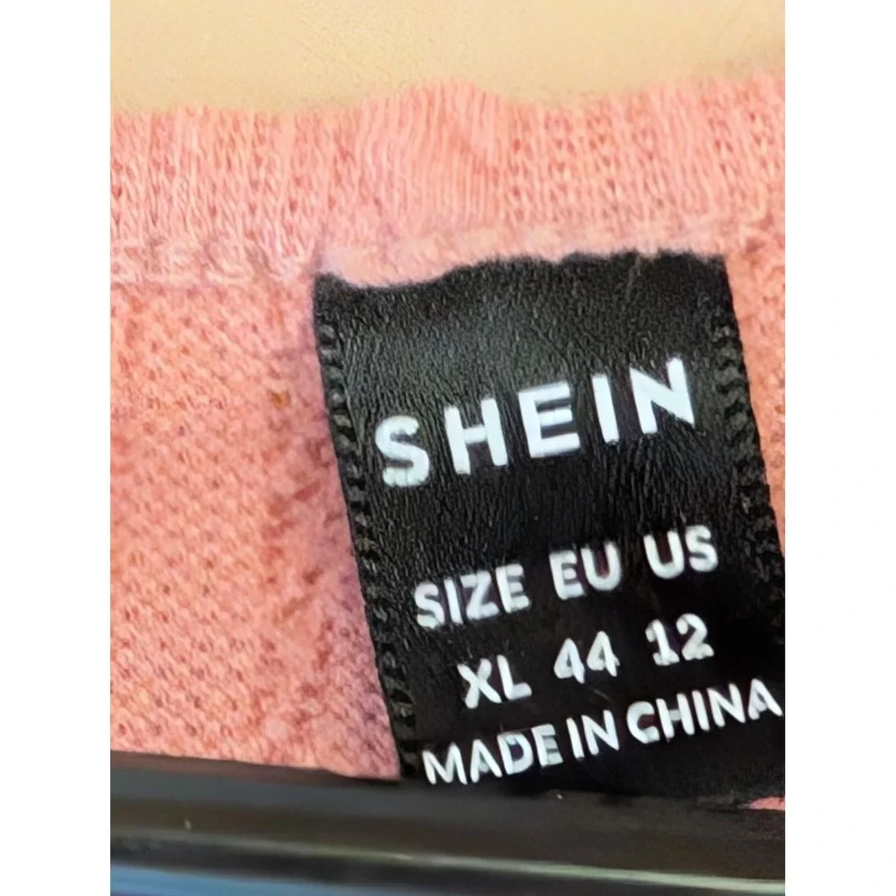 SHEIN Women's Peplum Blouse XL Pink Textured Long Sleeve Scoop Neck Top - Picture 2 of 3